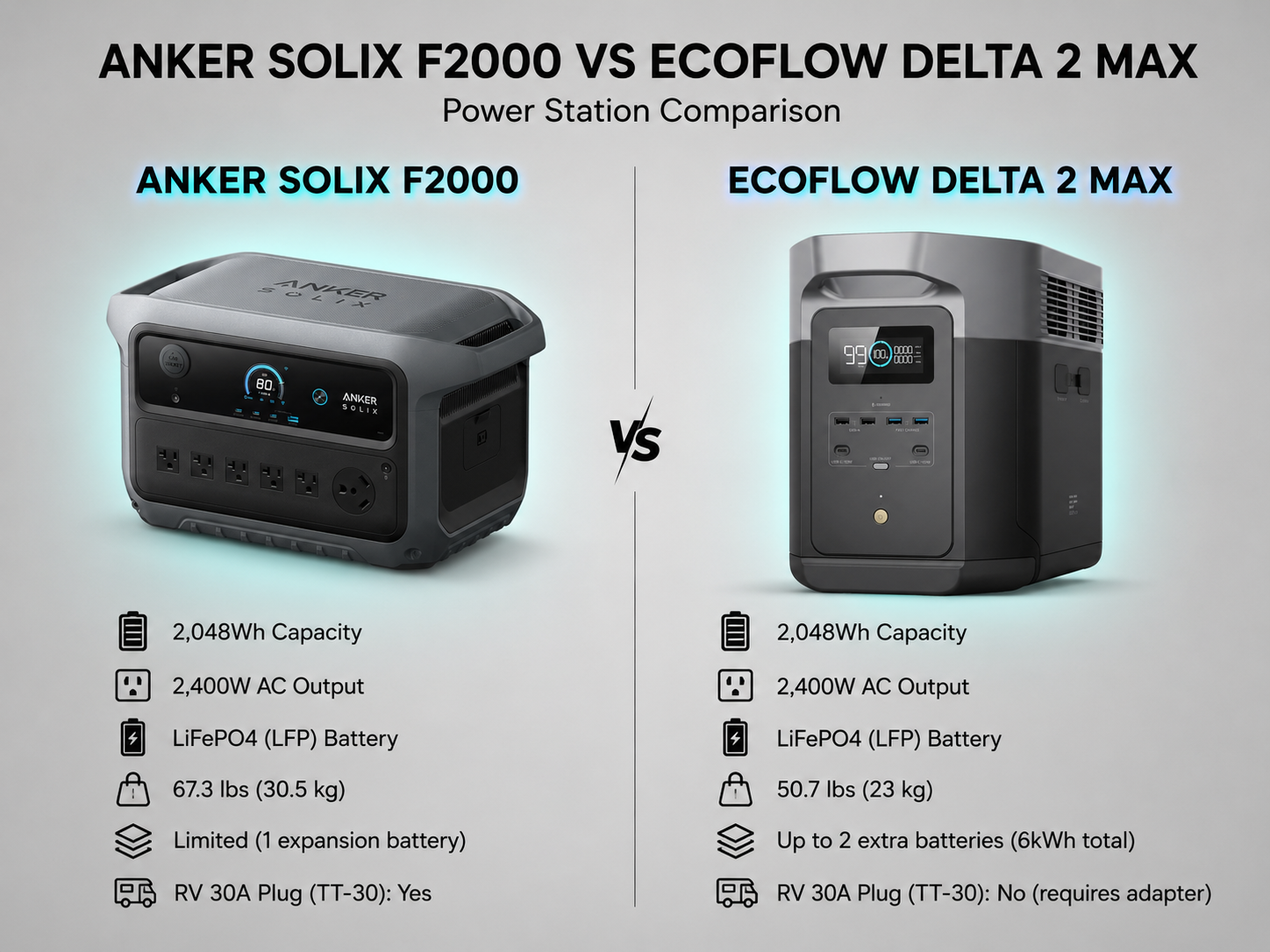 Anker SOLIX F2000 vs EcoFlow Delta 2 Max comparison
